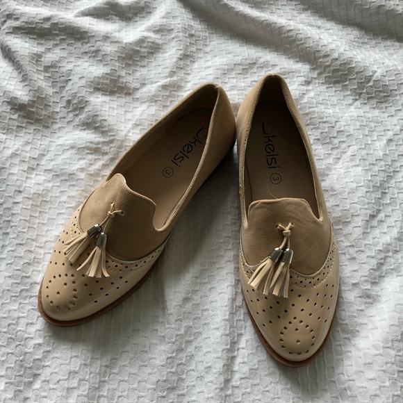 Shoes - Nude Loafers with Tassel Front